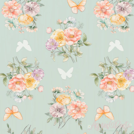 Sintético Doll Estampado Floral Aquarela - Hortelã