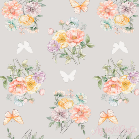 Sintético Doll Estampado Floral Aquarela - Gelo