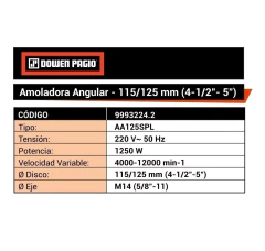 Amoladora Angular 115-125mm Dowen Pagio 1250w 220v Profesion - tienda online