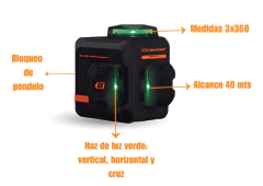 Imagen de Nivel Laser 3 Lineas 360° Verde 40mts Lusqtoff Black Series