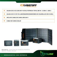 Estación De Energía Portátil Lusqtoff EPL300-8 300W + Panel Solar - SCD DISTRIBUIDORA