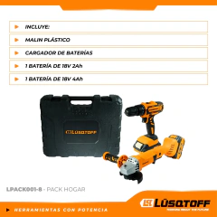 Kit Taladro Con Percutor + Amoladora Angular Lusqtoff Lpack001-8 + Dos Baterías Y Cargador - tienda online