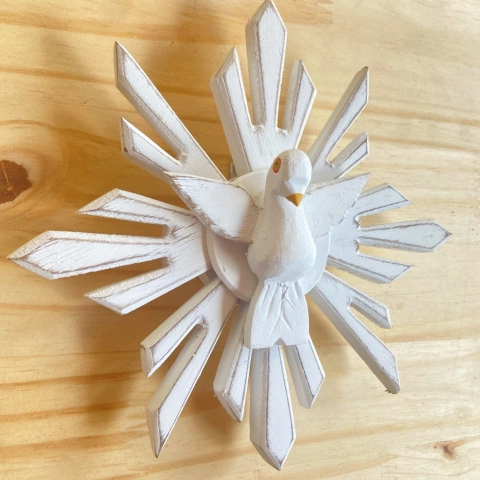 Mandala/ Resplendor Divino Espirito Santo em Madeira Branca Pequena - 20cm