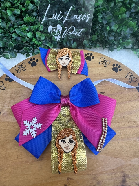Conjunto Fita Abas Frozen Ana c/ 3 kits (3 Gargantilhas + 3 Laços)