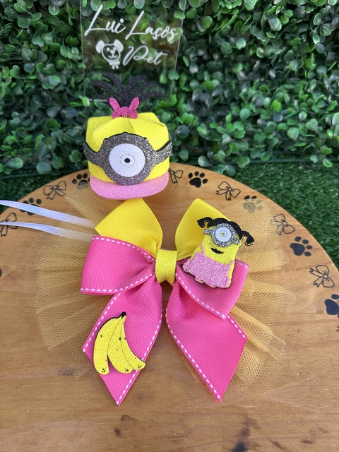 Conjunto Rosa Tule c/ boné (3 gargantilhas + 3 bonés)