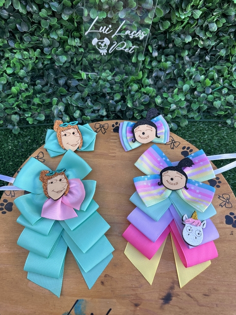 Conjunto Meu Malvado Lucy e Agnes (4 Gargantilhas + 4 Laços) 2 kits de cada personagem