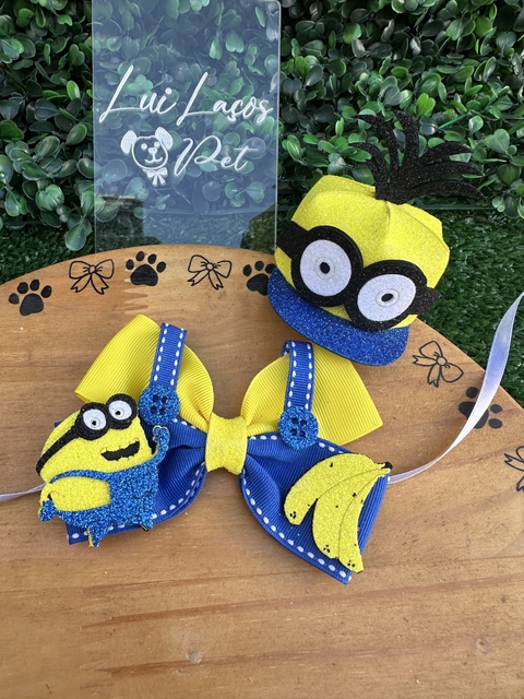 Conjunto Gravata Borboleta Minions Banana c/ Boné 3 kits (3 gravatas+ 3 Bonés)