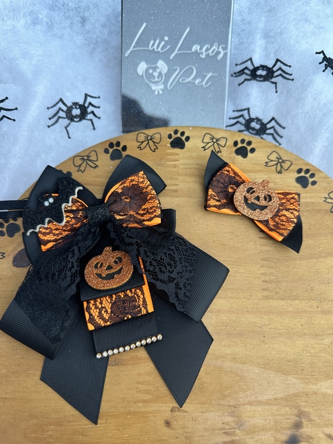 Conjunto Abóbora c/ 3 kits ( 3 Gargantilhas + 3 Laços)