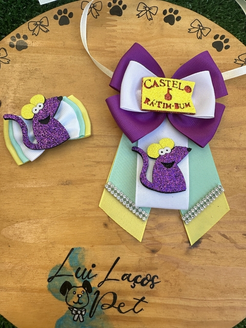 Conjunto Ratinho Xuá c/ 5 kits (5 Gargantilhas +5 Laços)