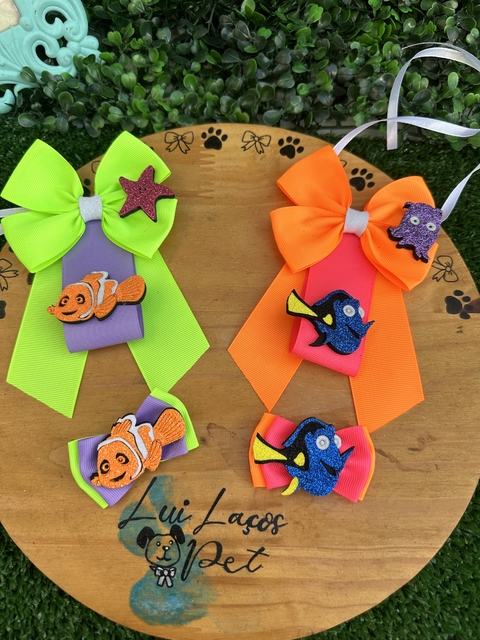 Conjunto Fêmea Nemo & Dory c/ 4 kits (4 Gargantilhas +4 Laços)