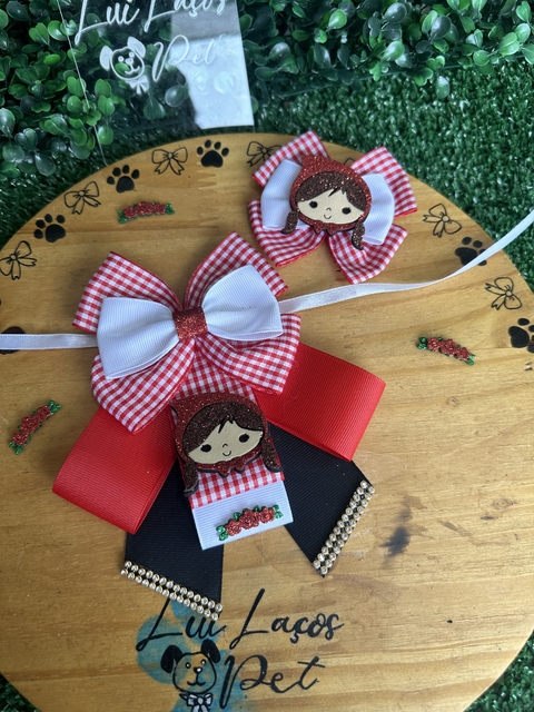 Conjunto Chapeuzinho Vermelho c/ 3 kits (3 Gargantilhas + 3 Max Laço)