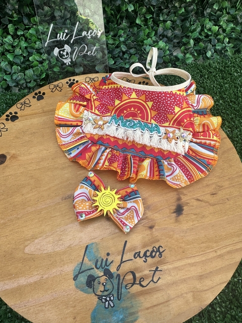 Conjunto Tecido Cores Moana c/ 2 kits (2 babadores+ 2 Laços)