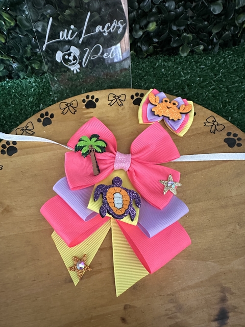 Conjunto Verão Tartaruga c/ 3 kits (3 gargantilhas + 3 laços)