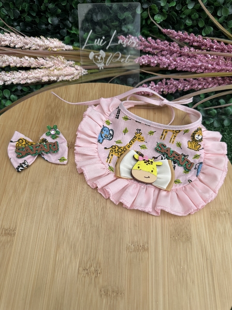 Conjunto Tecido Safari Girafa c/ 2 kits (2 babadores + 2 laços) - comprar online