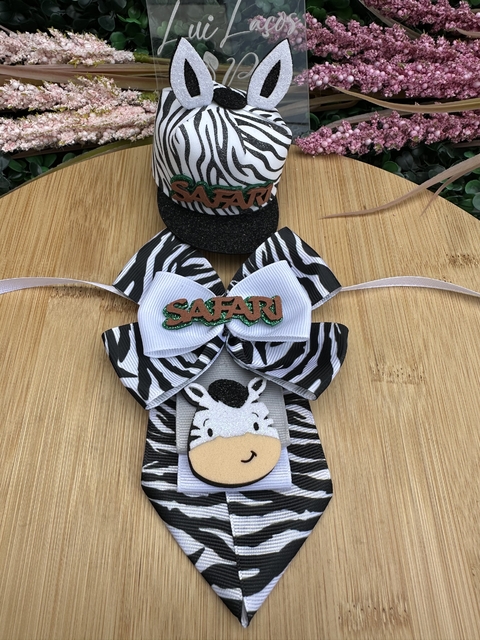 Conjunto Gravata + Boné Safari Zebra c/ 2 kits (2 gravatas+2 bonés) - comprar online