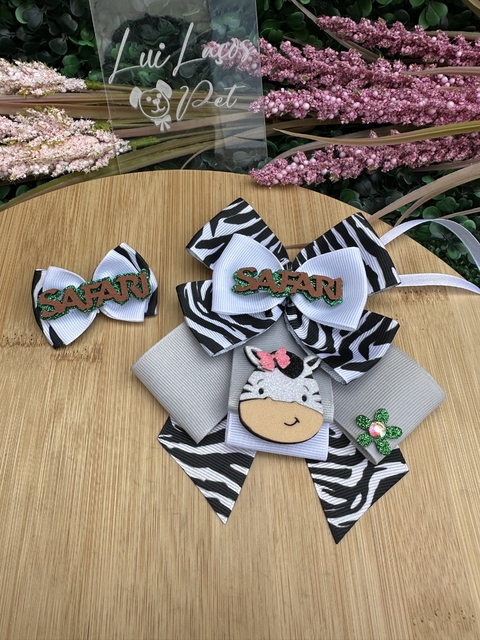 Conjunto Safari Zebra c/ 3 kits (3 gargantilhas +3 laços) - comprar online
