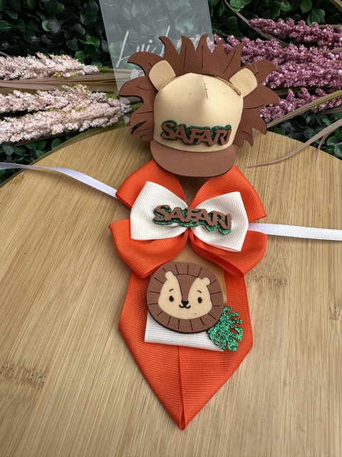 Conjunto Gravata + Boné Safari Leão c/ 2 kits (2 gravatas+2 bonés) - comprar online