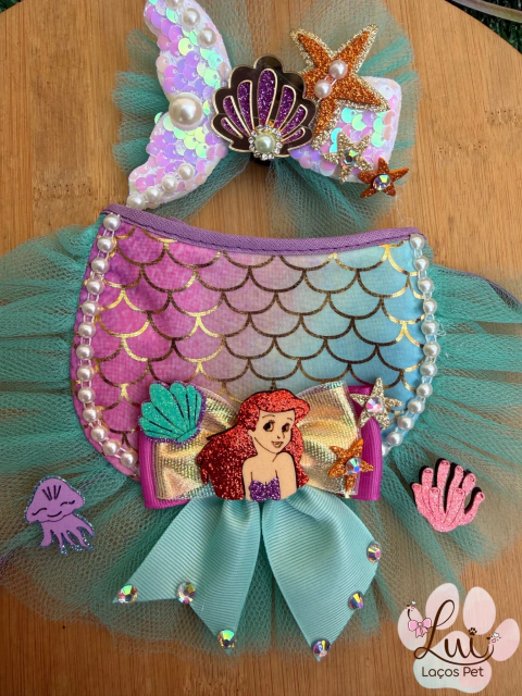 Conjunto Tecido Cores Escamas Ariel - 1 Bandana Luxo 1 Laço Max - comprar online