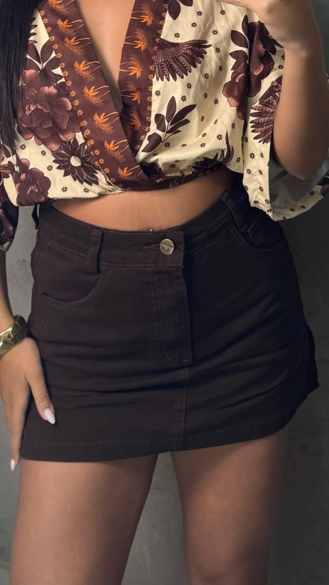 Short saia jeans marrom - comprar online