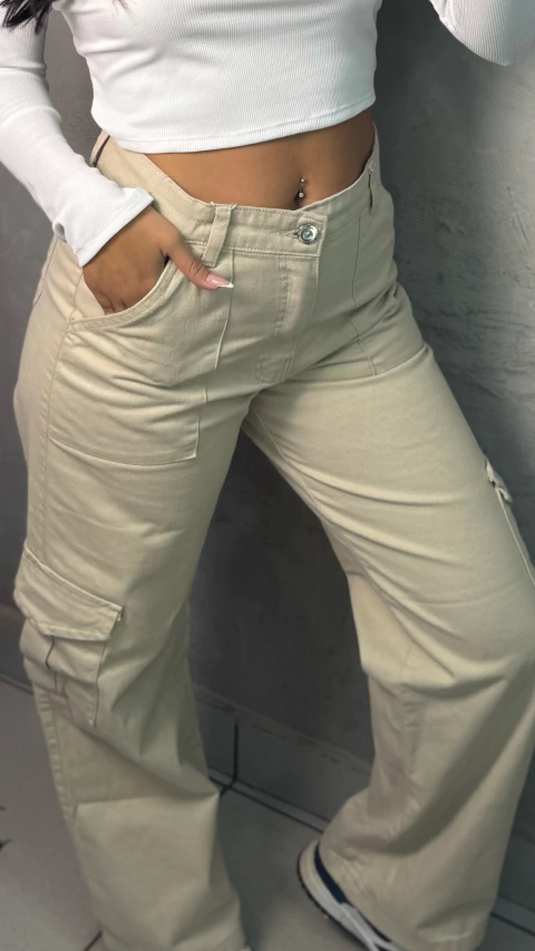 Wide Leg Cargo Bege - comprar online