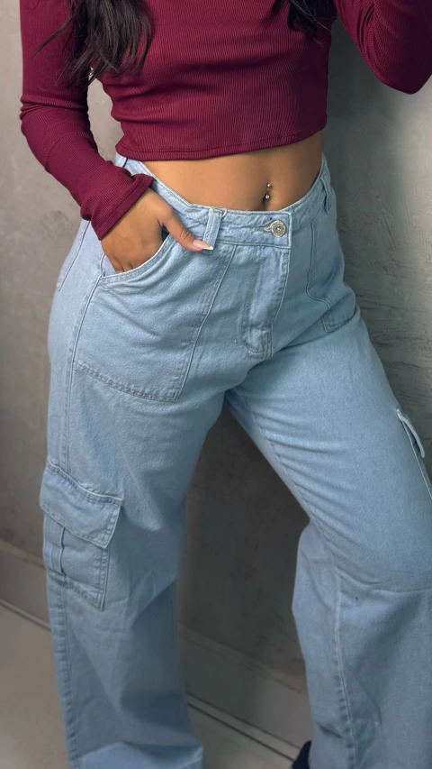 Wide leg Jeans claro Cargo - comprar online