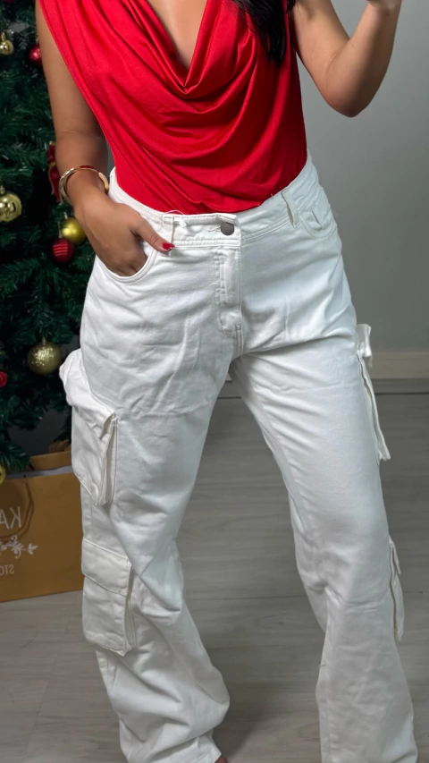 Calça cargo 4 bolsos off white