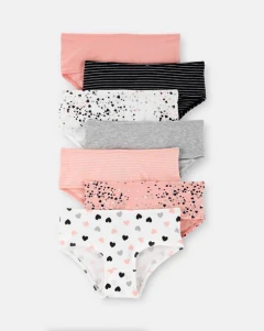 Carter's Kit com 7 Calcinhas Infantil Feminina 100% Algodão Estampadas Confortáveis