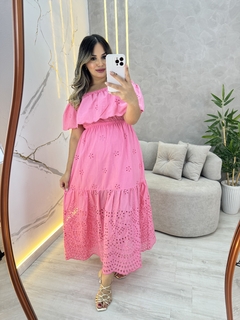 Vestido longo bordado em laise - loja online