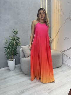 Vestido longo plissado degradê