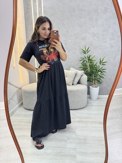 Vestido longo com manga algodão