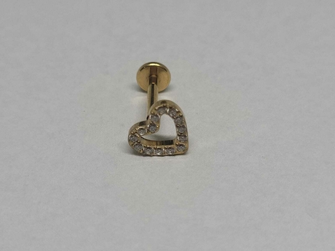 Labret Titânio Gold 24K Coração Cravejado