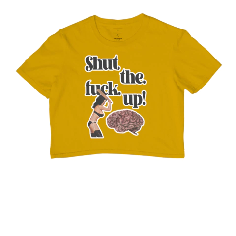 Cropped Shut the fuck up! Colagem - comprar online