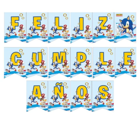 banderín feliz cumpleaños sonic