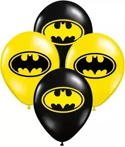 Bolsas de globos de látex de 12 pulgadas con estampado de Batman en colores negro y amarillo.