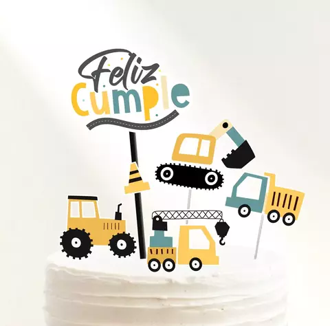 Cake Topper Construcción Feliz Cumple