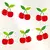 Guirnalda temática de cerezas rojas con hojas verdes, decorativa y colorida, adecuada para fiestas y eventos.