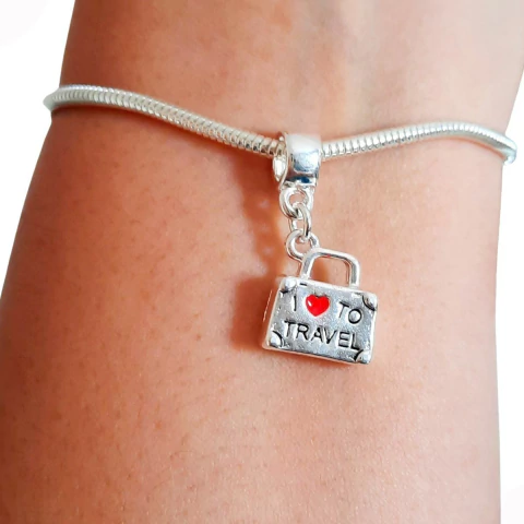 Berloque Pingente Mala de Viagem Travel Banhado à Prata - comprar online