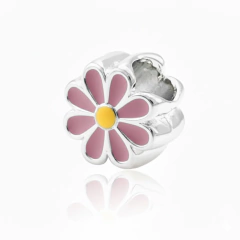 Pulseira de Berloques Margarida Rosa Coração Banhado à Prata - Bem Menina Joias