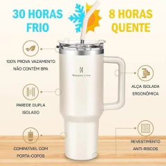 Copo Térmico Inox 1,2l Com Alça, Tampa, Canudo Inox E Escova - Natural Fit Brasil