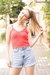 Cropped Tricot Ponto Fantasia Alça Fina Coral