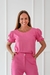 Blusa Em Viscolinho Manga Curta Rosa