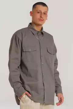 Camisa Workshirt Manga Longa Cinza Chumbo