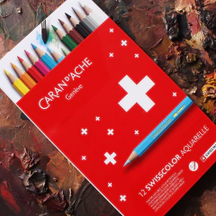 Imagem do Lápis de cor aquarelavél Swisscolor Caran D'ache - lata com 12 lápis