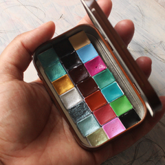 Estojo Chocomint 22 cores de tinta aquarela com qualidade profissional tamanho amostra + mini pincel Keramik - loja online
