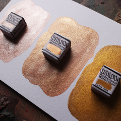 Trio de aquarelas metalizadas "douradas" (aquarelas de linha profissional)