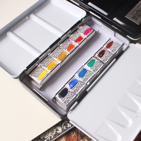 Estojo lata - 12 cores básicas de tinta aquarela profissional - comprar online