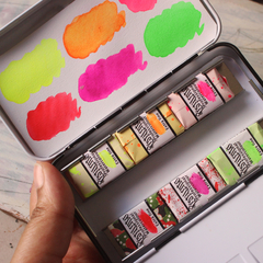 Estojo lata 6 aquarelas gansai fluorescentes - linha profissional