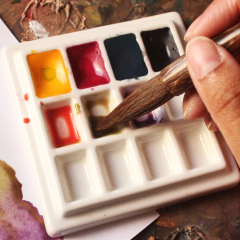 Godê quadrado em porcelana com tampa com 4 cores de tinta aquarela - comprar online