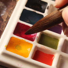 Godê quadrado em porcelana com tampa com 4 cores de tinta aquarela - loja online