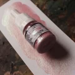 Rudá - aquarela fluida na cor rosa pastel metalizada com brilho verde